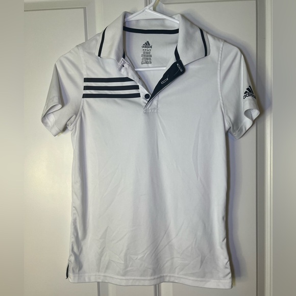 Adidas White Polo Shirt with Signature Stripes - Picture 1 of 4